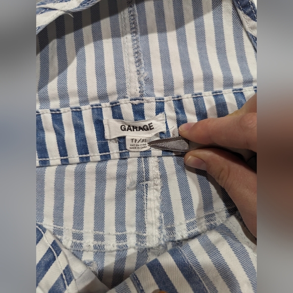 Garage Blue & White Stripe Denim Overalls Shortall Size XS - Picture 3 of 9